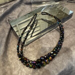 Carnival Glass vintage Iridescent‎ Beaded Double strand Necklace crystal clasp